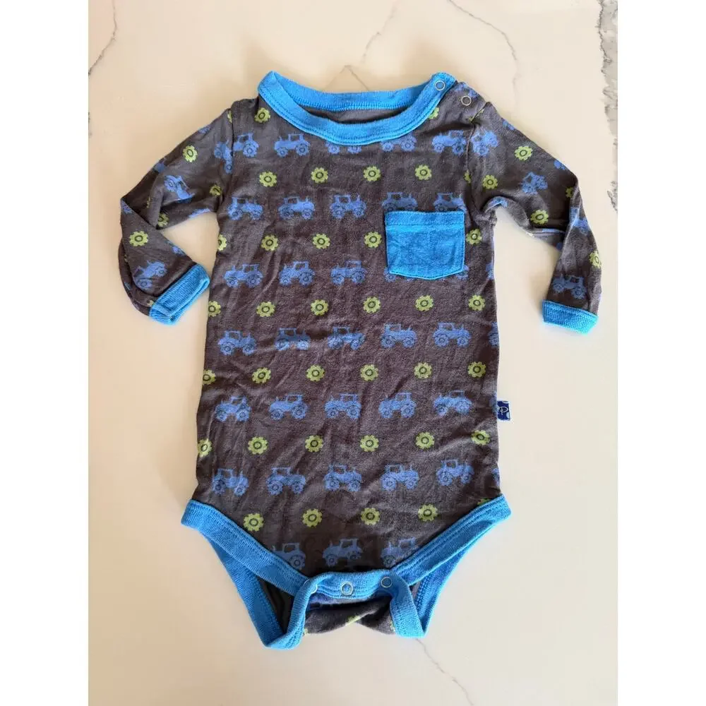 Kickee Pants Boy's Tractor Print Long Sleeve One-Piece